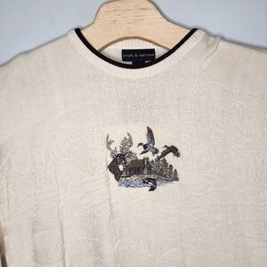 Vintage Croft & Barrow Knit Duck Deer Pullover Sweater Men's Size XXL Beige READ